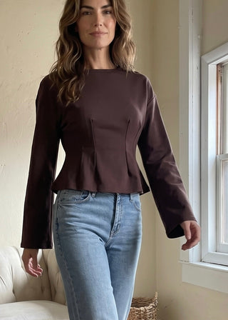 Sculpted Peplum Knit Top | Maroon