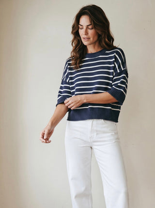 Seaside Stripe Knit Pullover | Dark Navy 