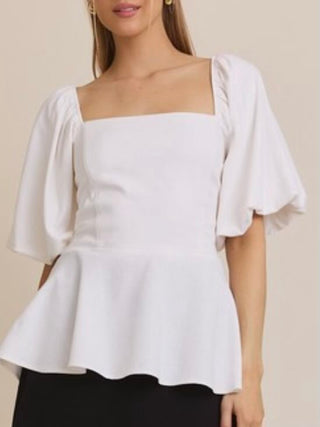 Square Neck Bubble Sleeve Peplum Top