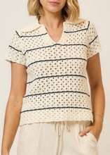 Load image into Gallery viewer, Striped Open-Knit Collared Top
