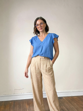 Load image into Gallery viewer, Tan Tailored Linen Blend Wide Leg Trousers
