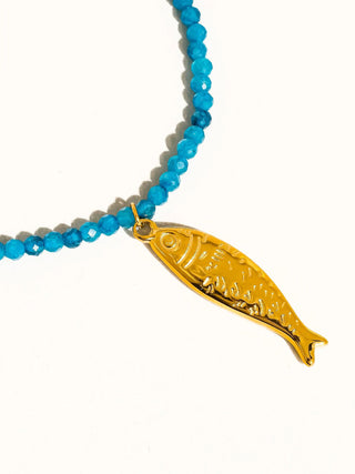 Turquoise Beaded Fish Charm Necklace