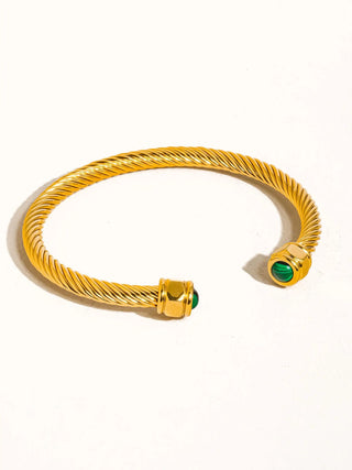 Twisted Gold Cuff Bracelet with Green Stone