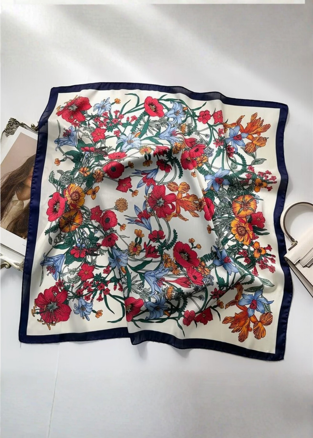Large Floral Print Bandana Scarf