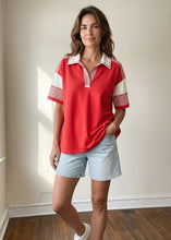 Load image into Gallery viewer, Varsity Stripe Polo Knit Top
