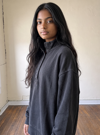 Vintage Wash Henley Pullover | Black