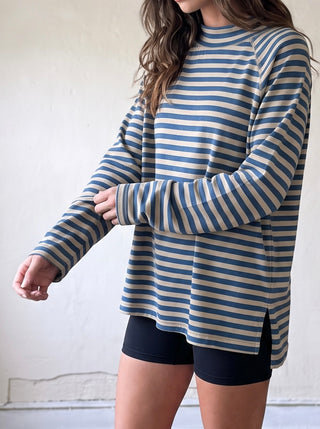 Weekend Stripe Mock Neck Top | Tan 