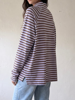 Weekend Stripe Mock Neck Top | Violet