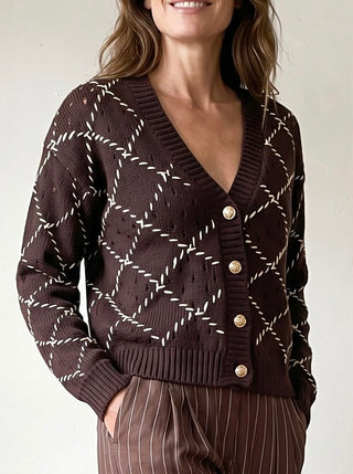 SKIES ARE BLUE whipstitch button cardigan, knit sweater with button closure and stylish detailing, perfect for casual wear.