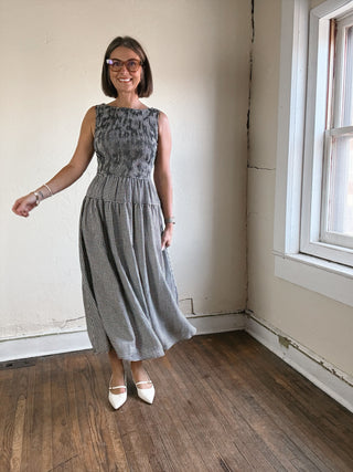 Checked Out Gingham Midi Dress | Black