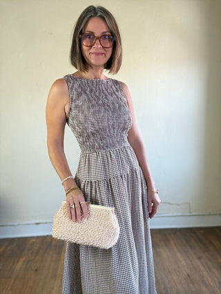 Checked Out Gingham Midi Dress | Brown