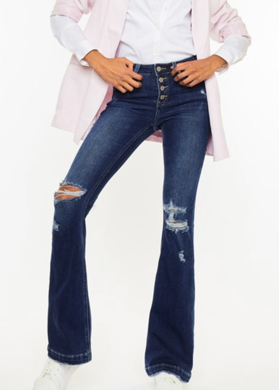 Mid Rise Distressed Flare Jean