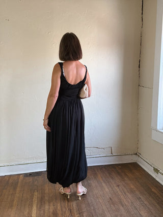 Midnight Draped Bubble Hem Midi Dress