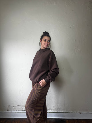 OLIVACEOUS Harbor Rugby Sweatshirt in dark brown, long-sleeve top with a comfortable fit and classic rugby style.