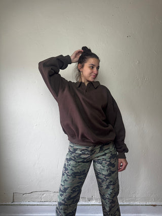 OLIVACEOUS Harbor Rugby Sweatshirt in dark brown, casual long-sleeve top with a comfortable fit and classic rugby style.