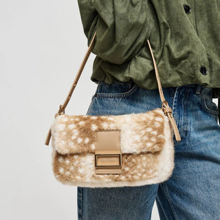 Urban Expressions Beverly Faux Fur Shoulder Bag with crossbody strap, soft plush fur and stylish design.
