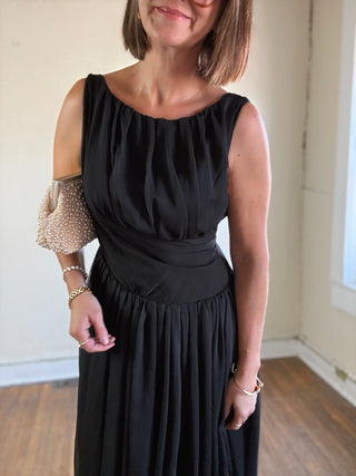 Midnight Draped Bubble Hem Midi Dress