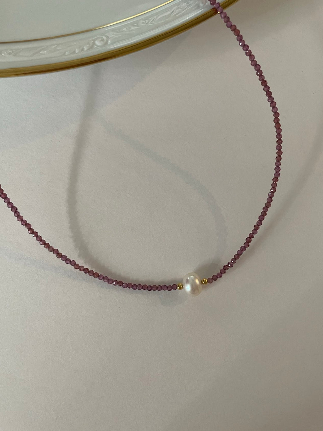 Amethyst and Pearl Seed Bead Necklace